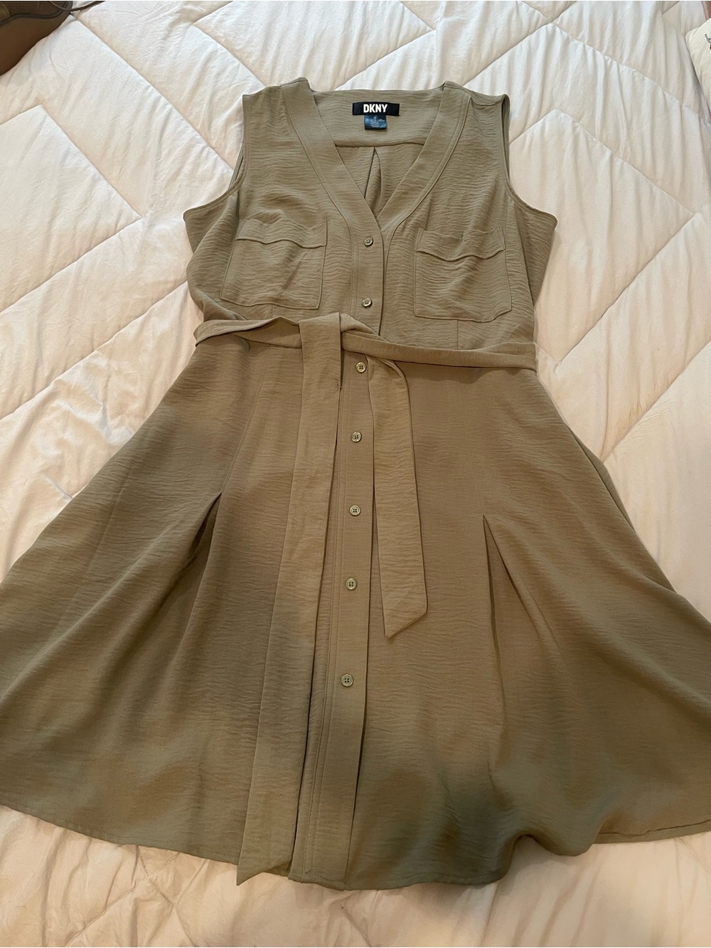 DKNY Sleeveless Button-Front Midi Dress in Olive Green